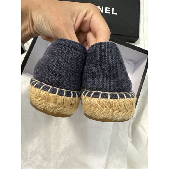 CHANEL logo denim espadrilles Size 39 Blue Black W/box - Picture 8 of 14